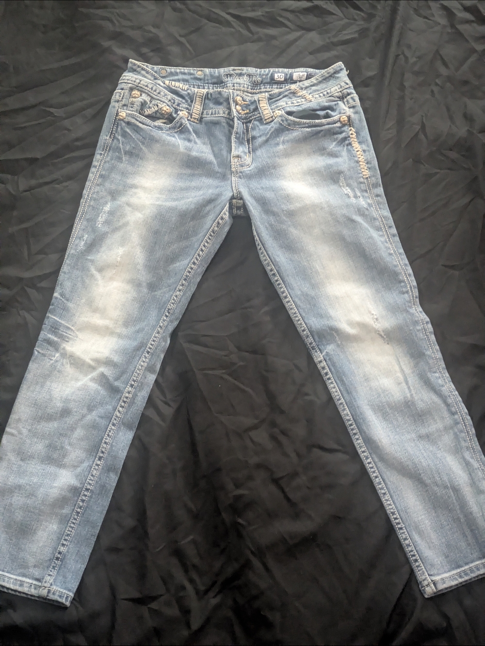 Miss Me Light Blue Distressed Capris